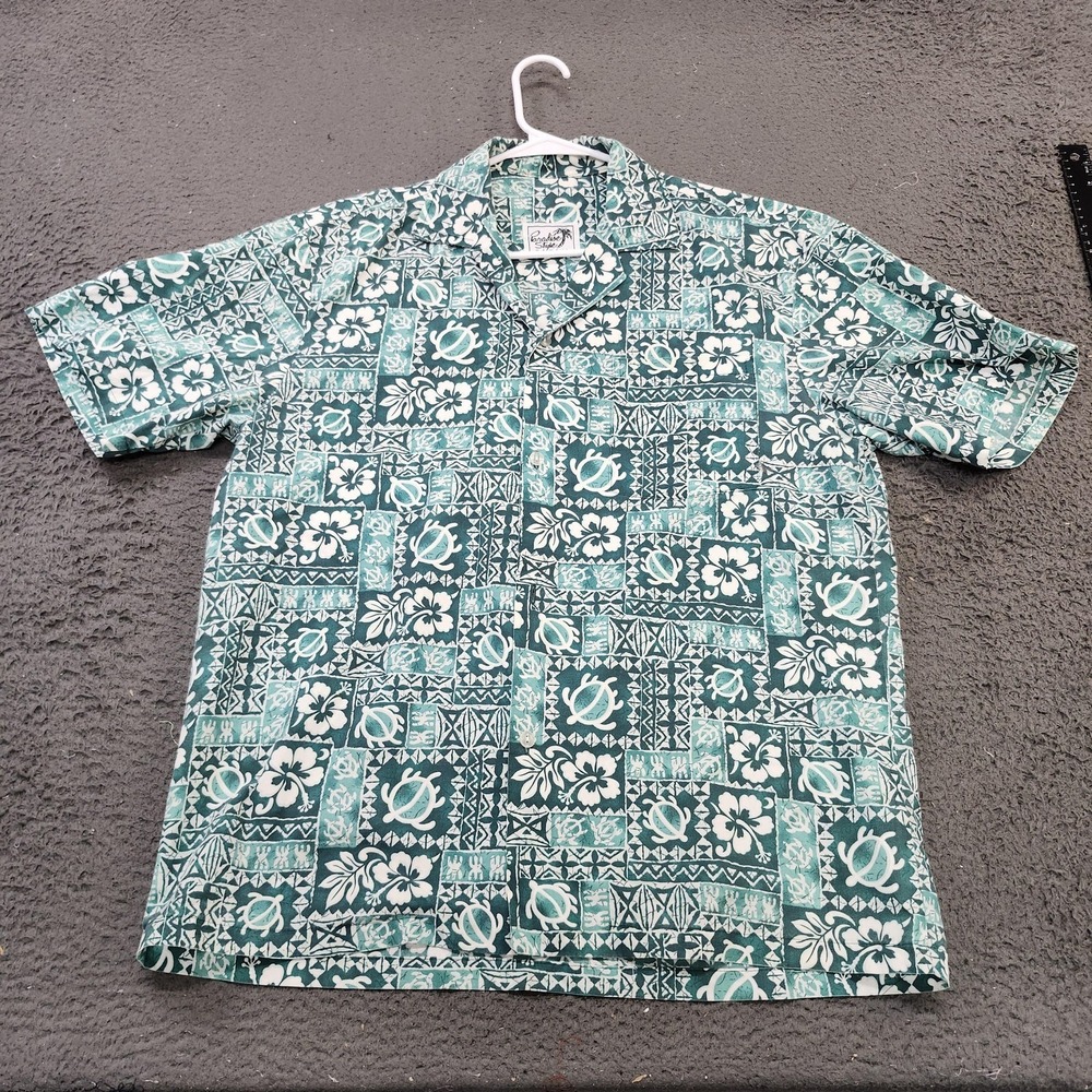 Paradise Style Hawaii Shirt Mens XL Green Turtle Floral Short Sleeve Button